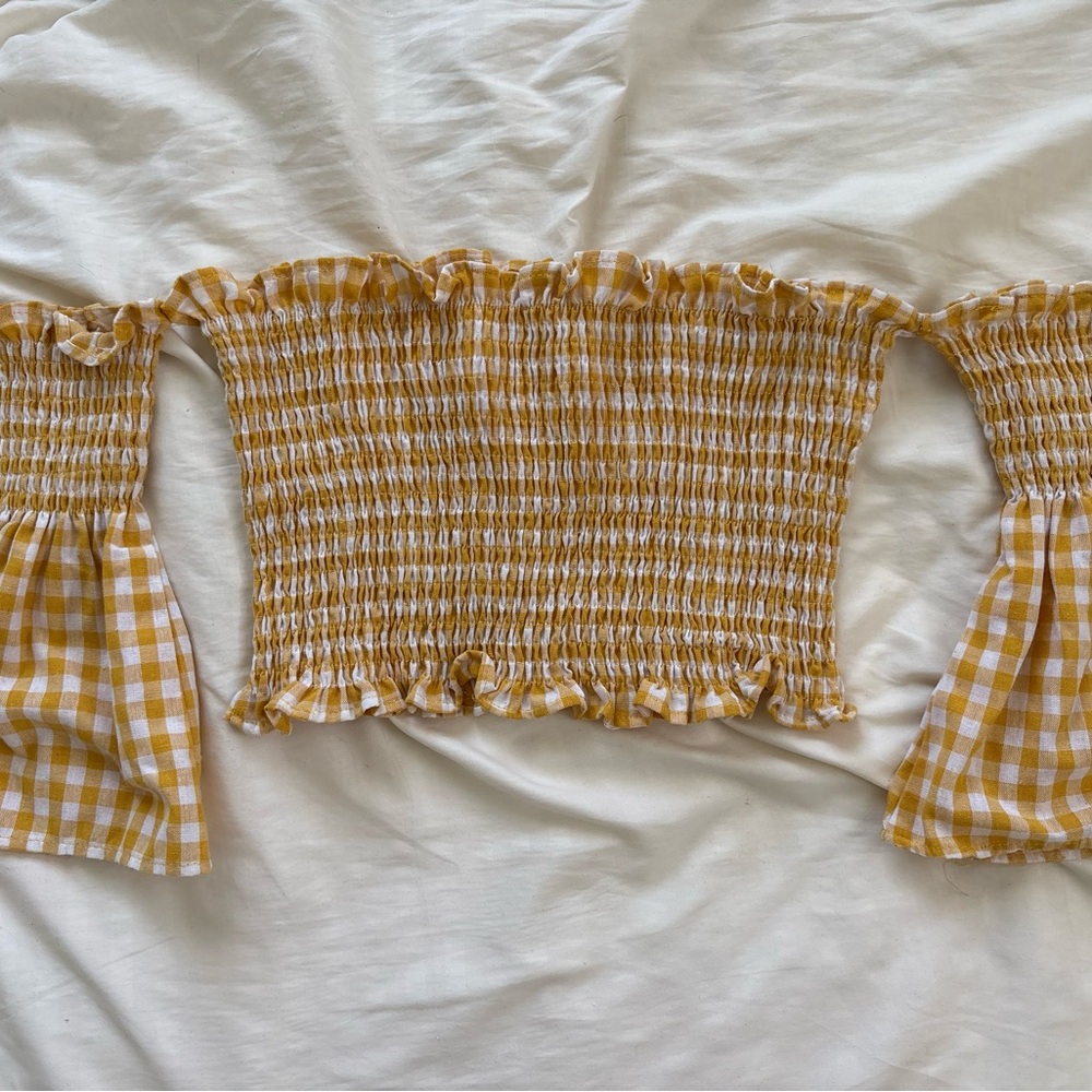 Yellow Gingham Off-Shoulder Top